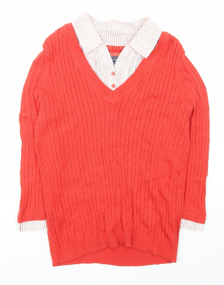 Maine Womens Red Collared Cotton Pullover Jumper Size 12 - Debenhams