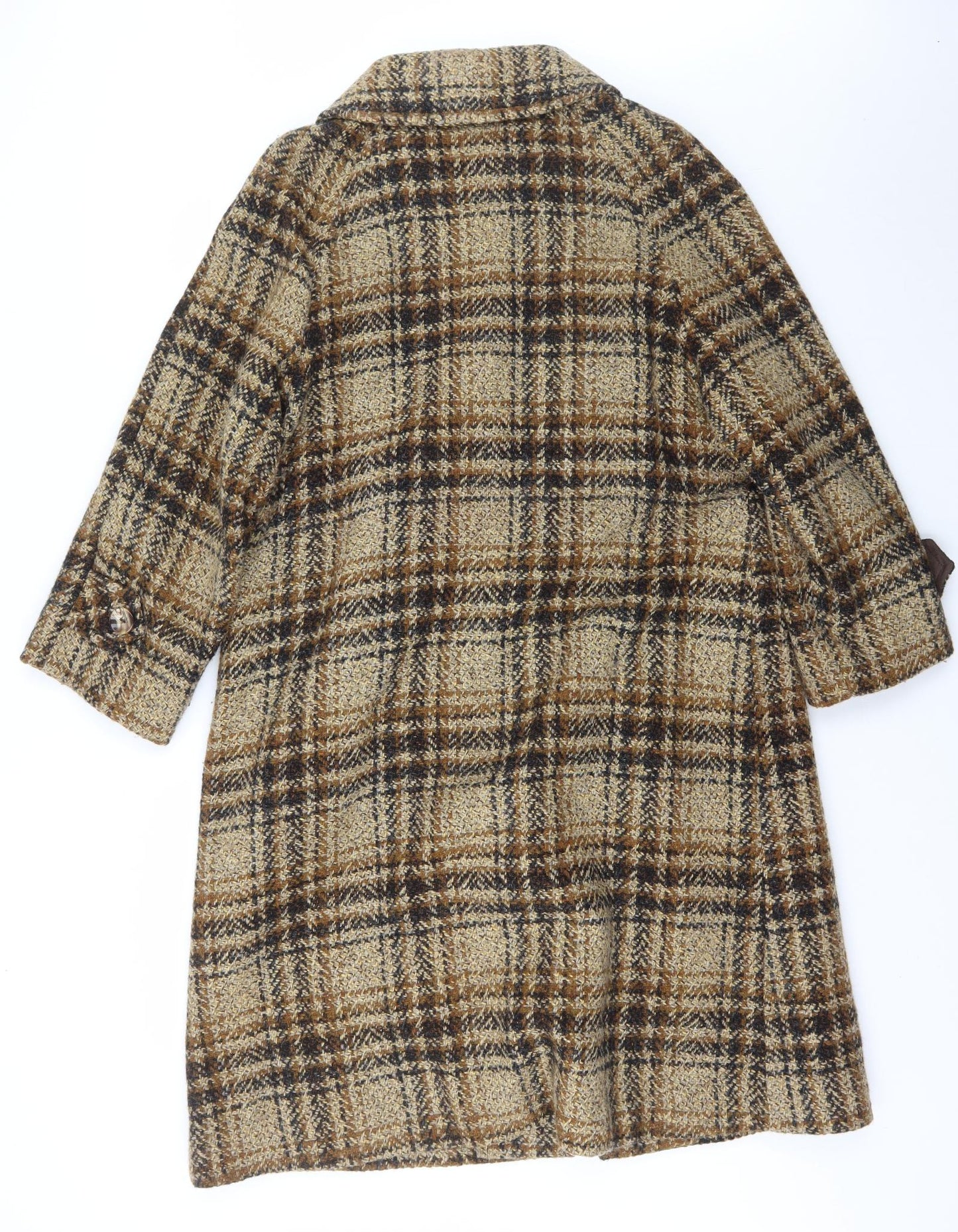 Preworn Womens Brown Plaid  Overcoat Coat Size L