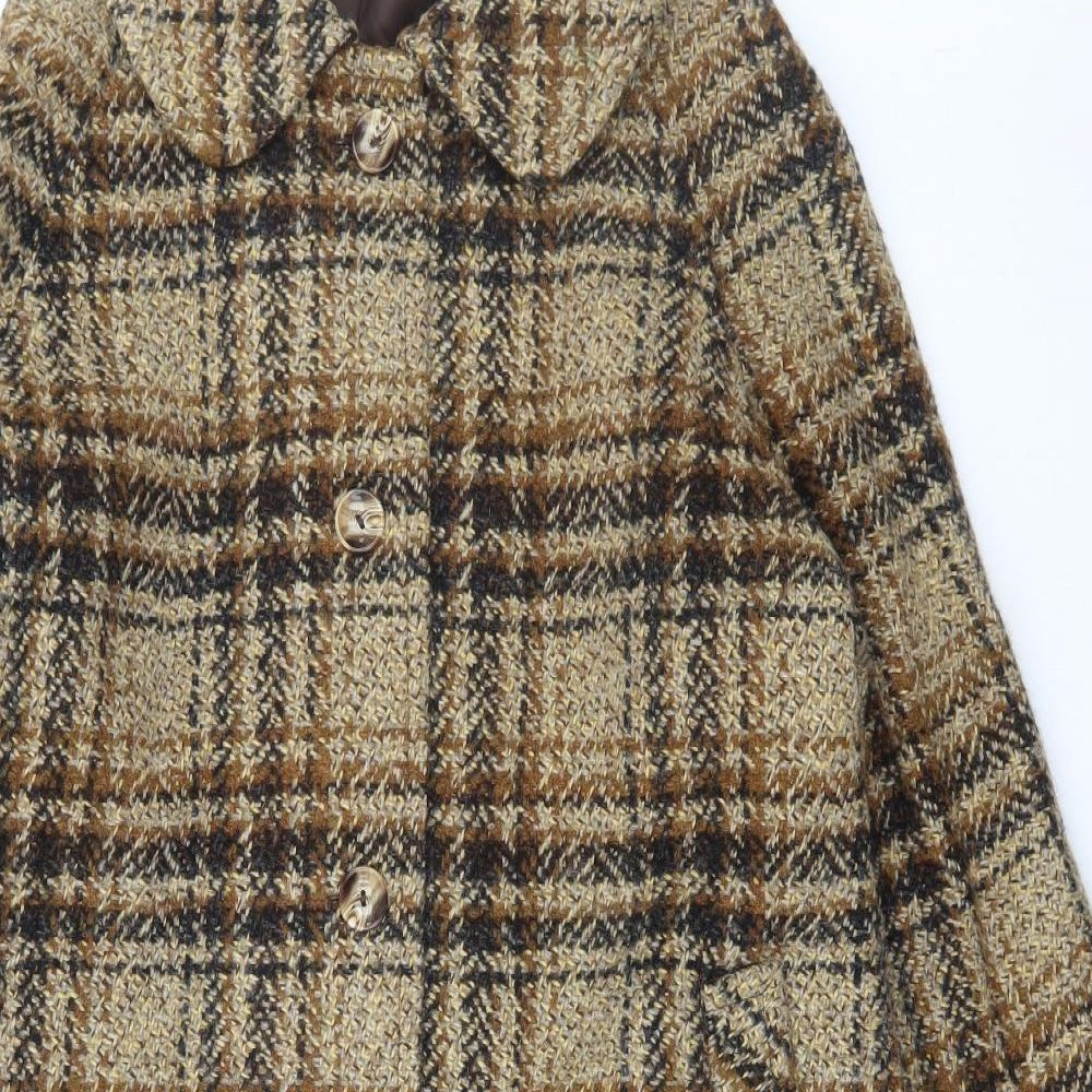 Preworn Womens Brown Plaid  Overcoat Coat Size L