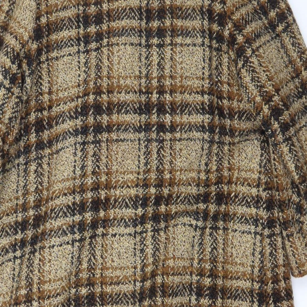 Preworn Womens Brown Plaid  Overcoat Coat Size L