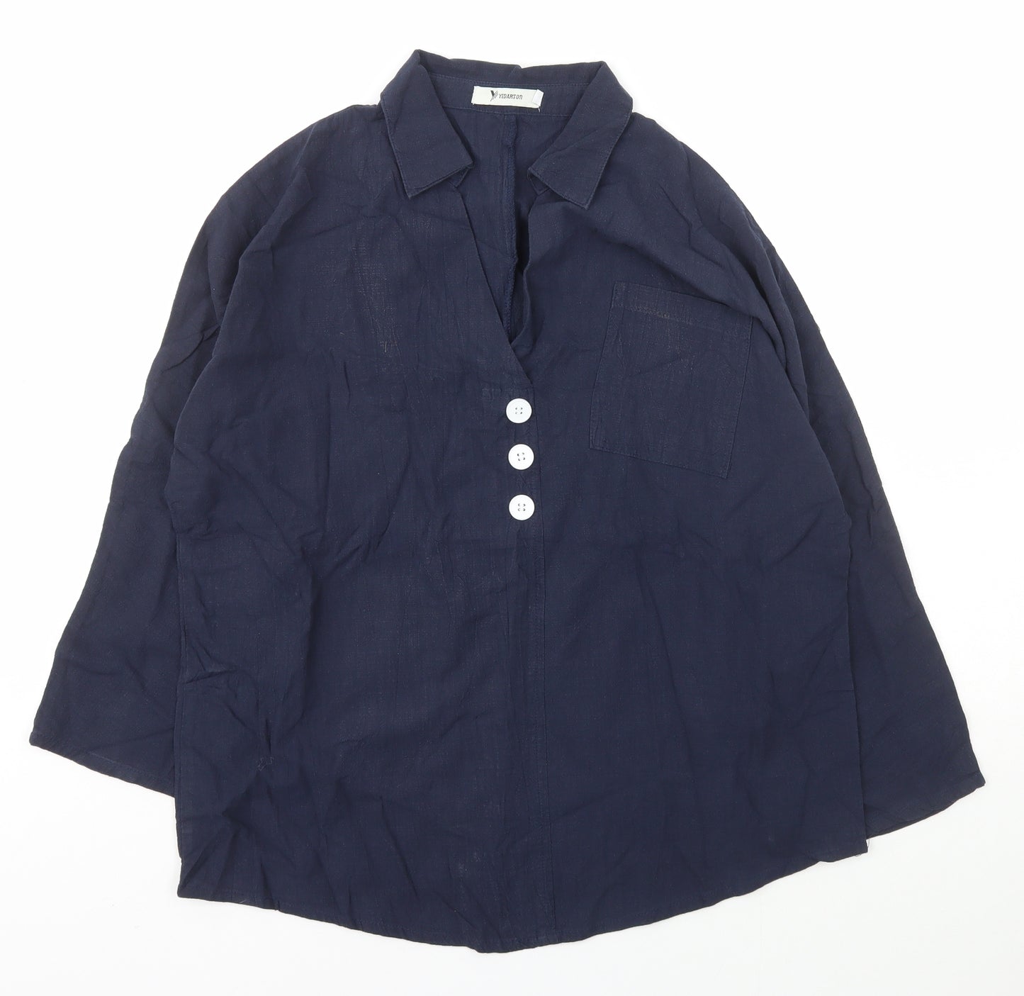 Yidarton Womens Blue  Linen Kimono T-Shirt Size L Collared