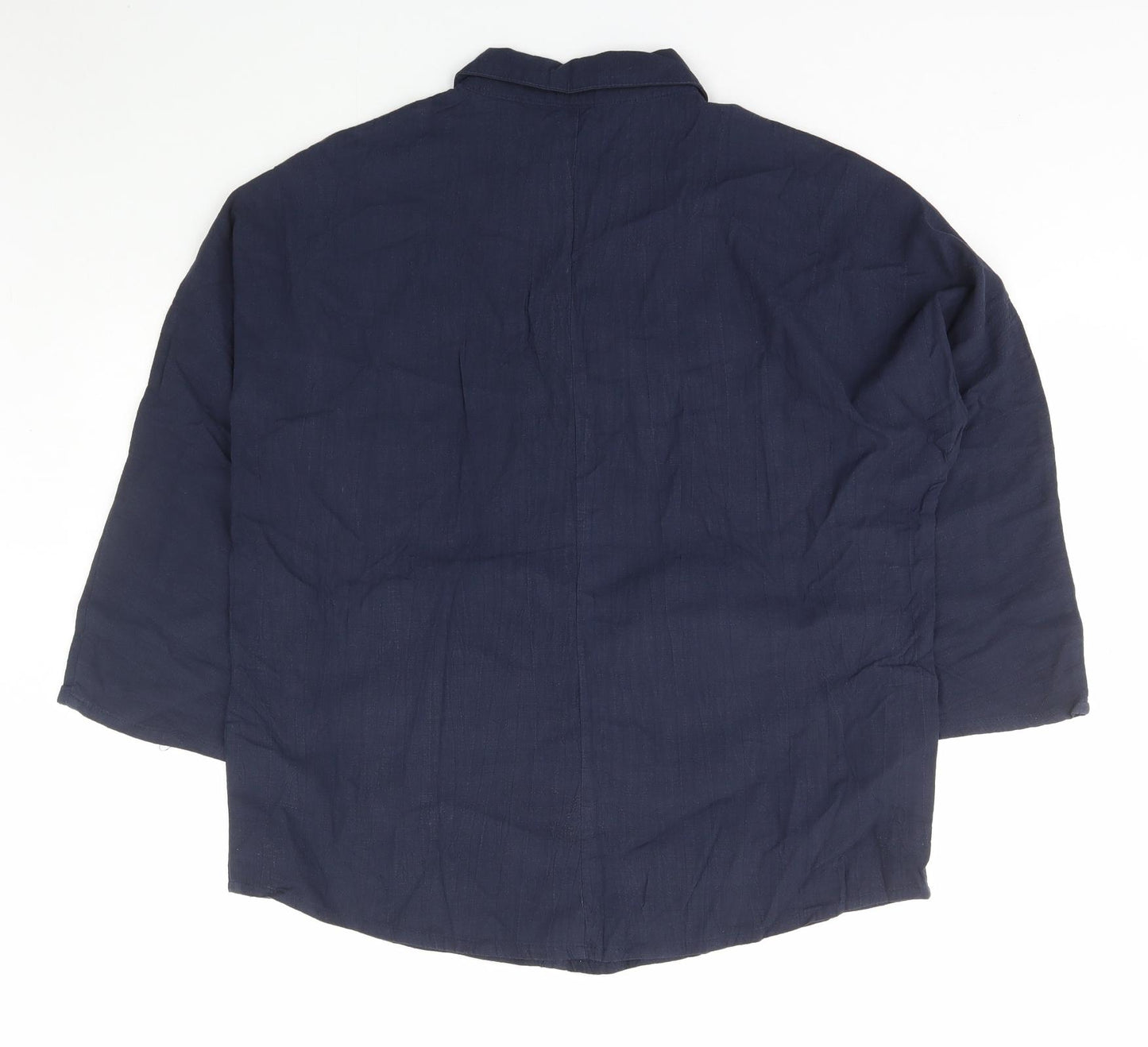 Yidarton Womens Blue  Linen Kimono T-Shirt Size L Collared
