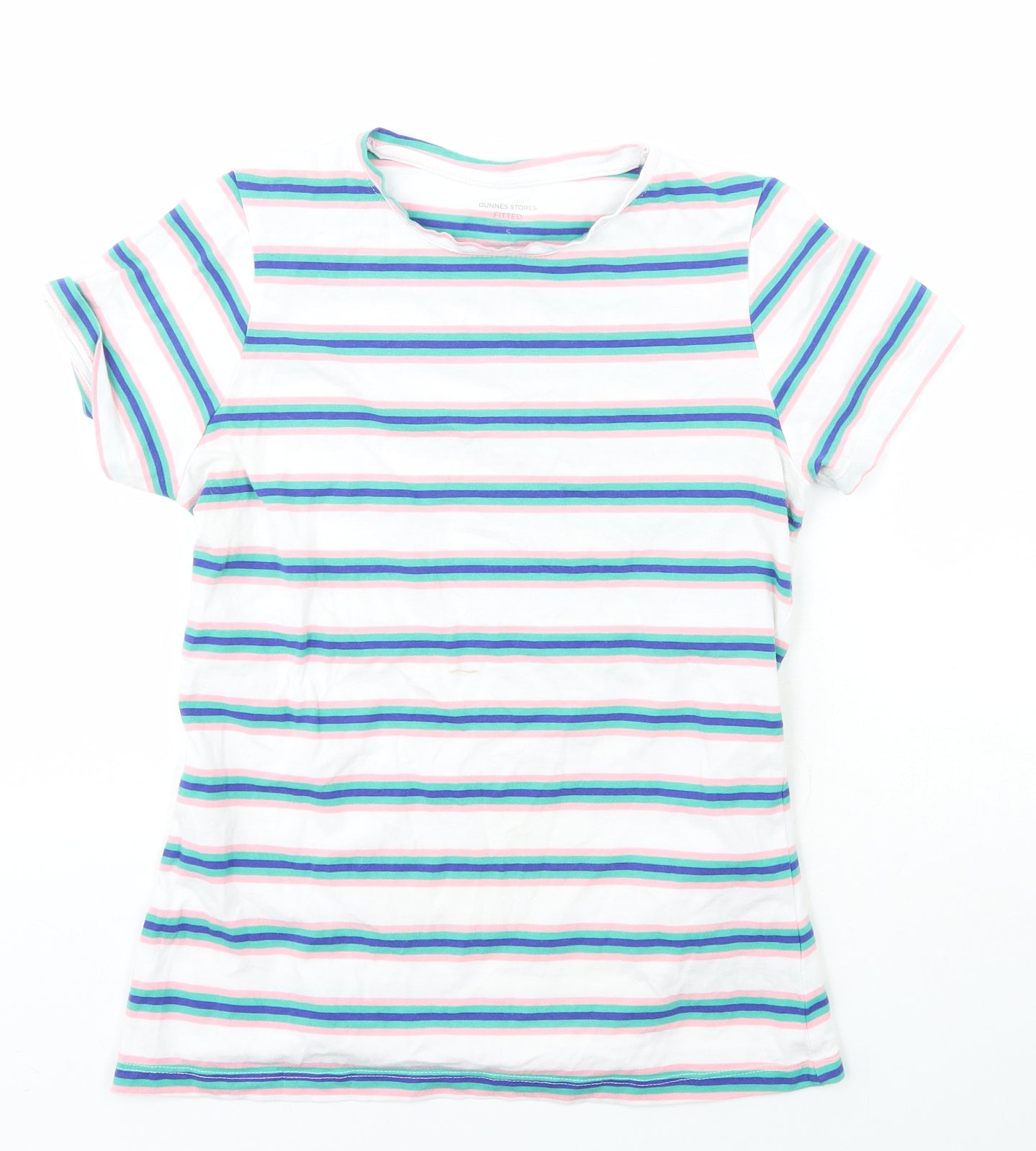 Dunnes Stores Womens Multicoloured Striped Cotton Basic T-Shirt Size S Crew Neck