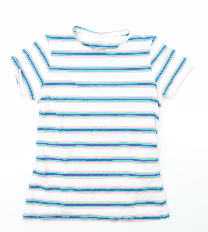 Dunnes Stores Womens Multicoloured Striped Cotton Basic T-Shirt Size S Crew Neck