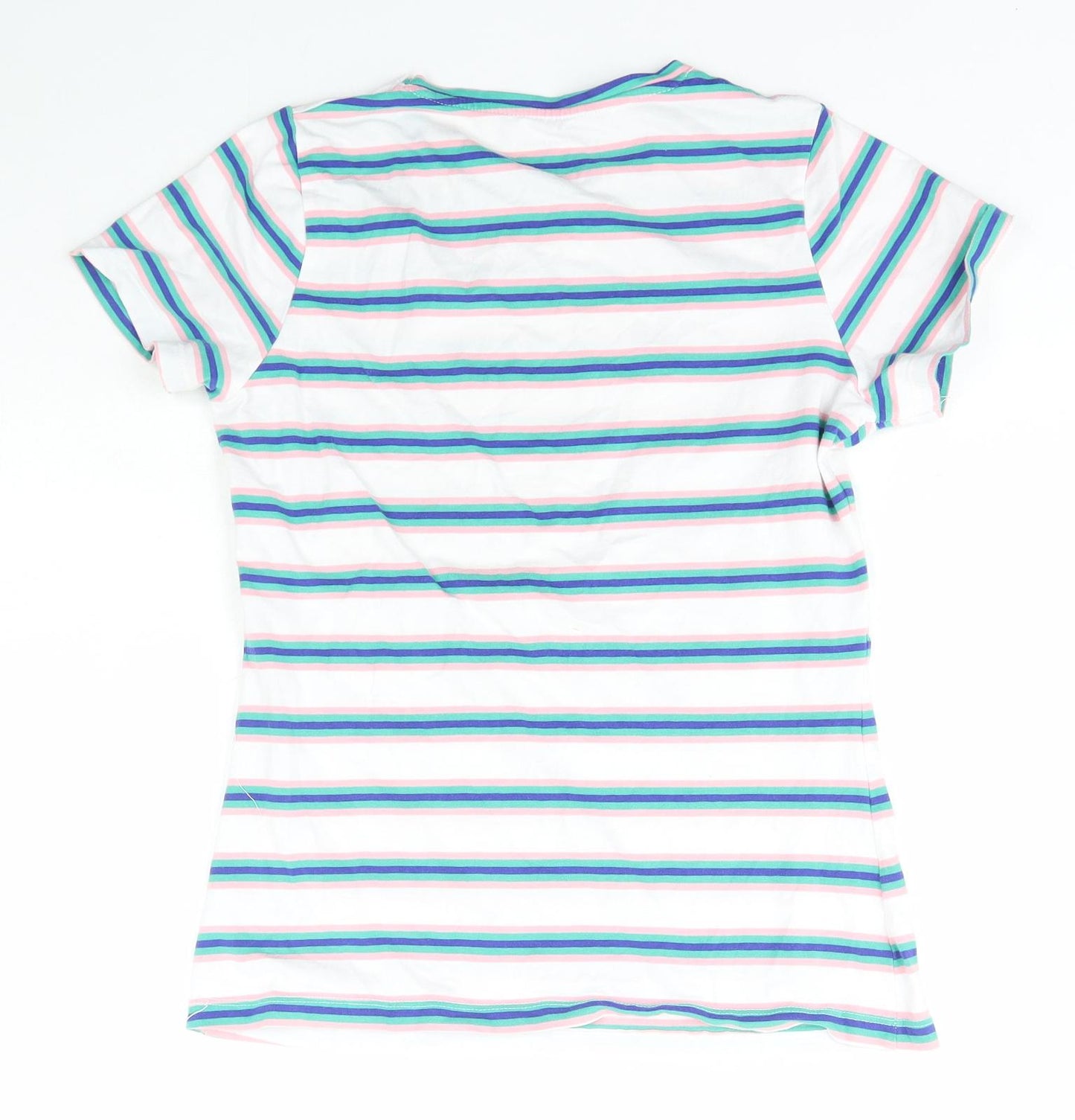 Dunnes Stores Womens Multicoloured Striped Cotton Basic T-Shirt Size S Crew Neck