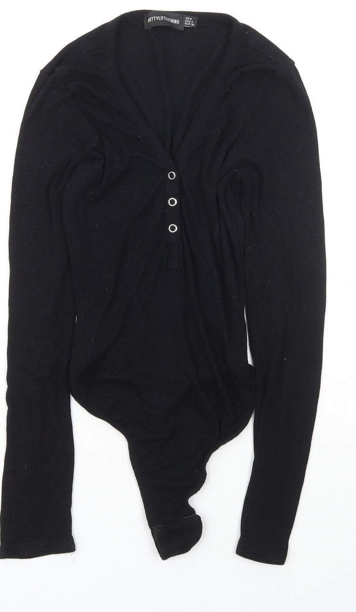 PRETTYLITTLETHING Womens Black Polyester Bodysuit One-Piece Size 8 Snap