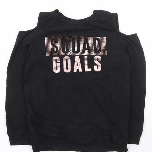 Pep&co Girls Black Scoop Neck  Polyester Pullover Jumper Size 9-10 Years  Pullover - Squad Goal