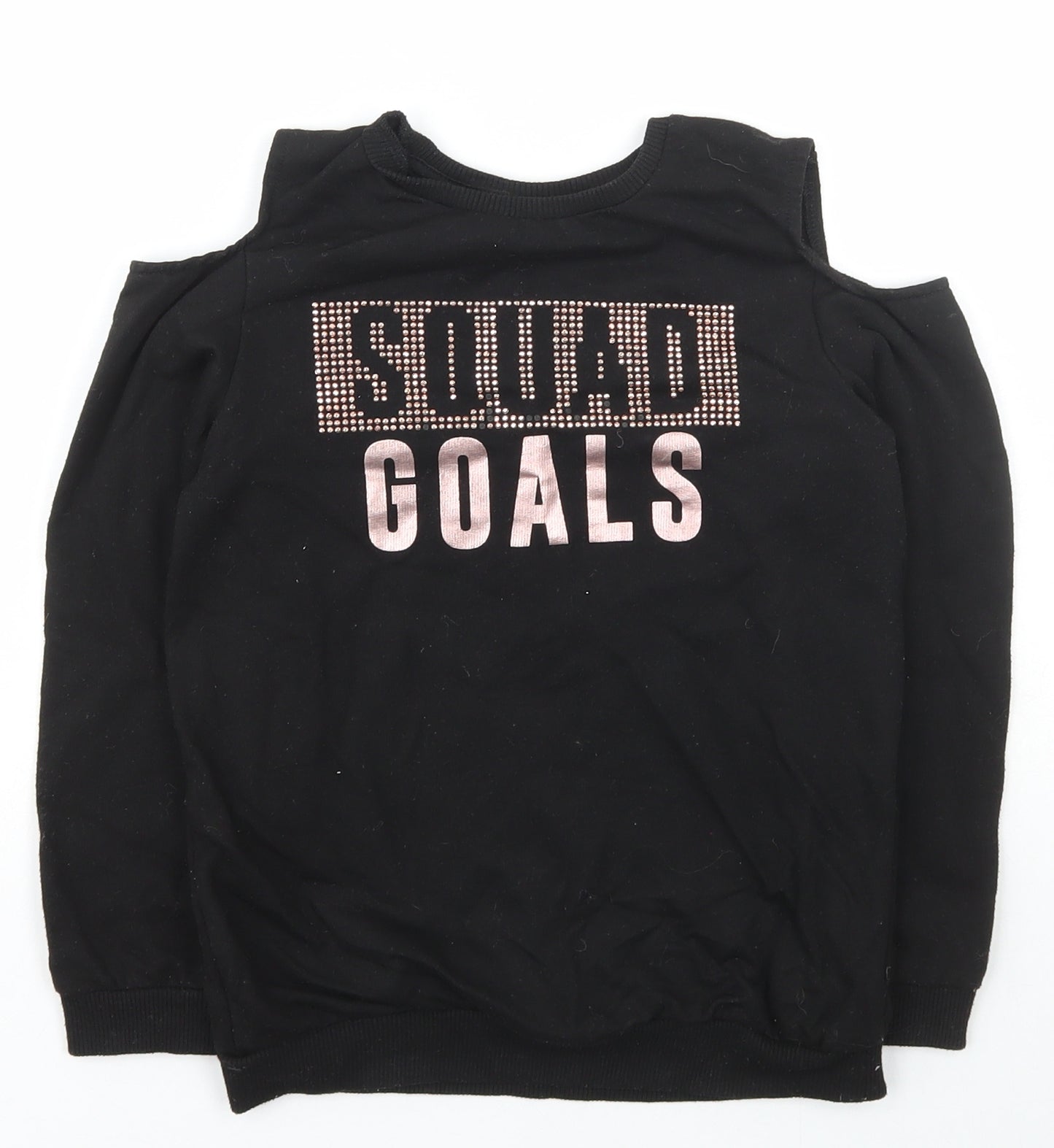 Pep&co Girls Black Scoop Neck  Polyester Pullover Jumper Size 9-10 Years  Pullover - Squad Goal