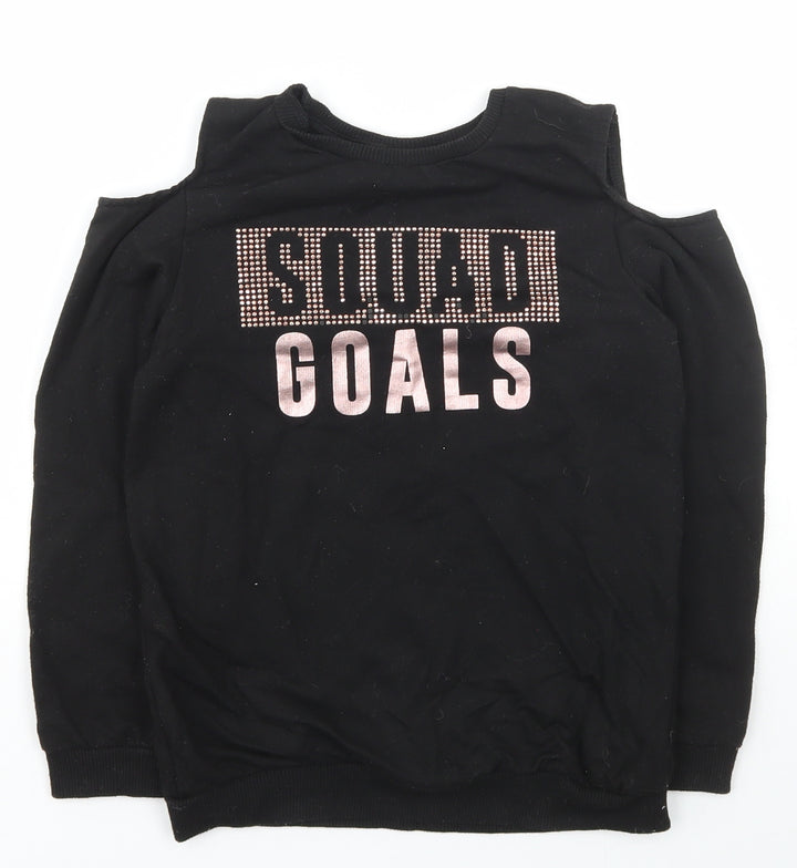 Pep&co Girls Black Scoop Neck  Polyester Pullover Jumper Size 9-10 Years  Pullover - Squad Goal
