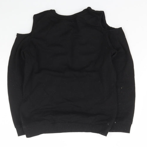 Pep&co Girls Black Scoop Neck  Polyester Pullover Jumper Size 9-10 Years  Pullover - Squad Goal