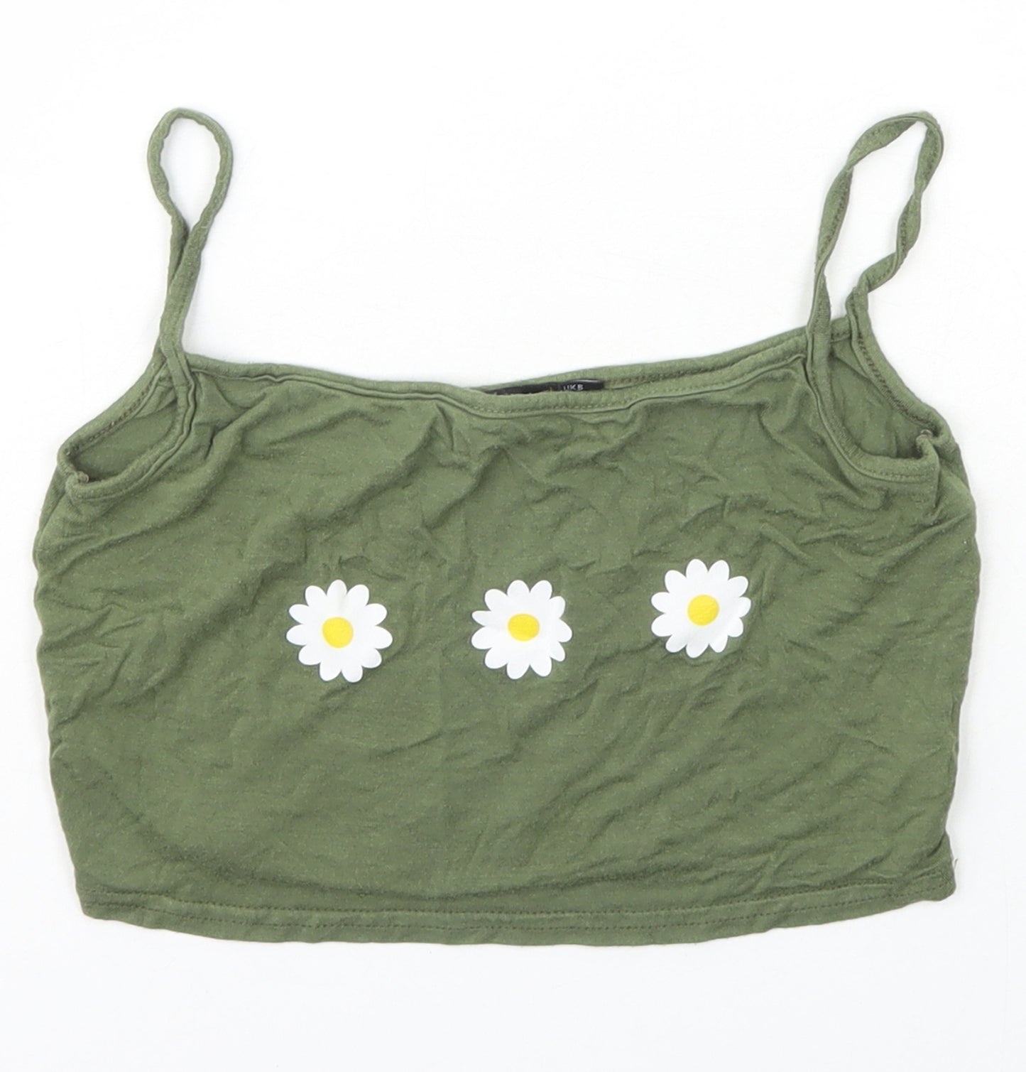 PRETTYLITTLETHING Womens Green  Viscose Basic Tank Size 6 Square Neck - flowers