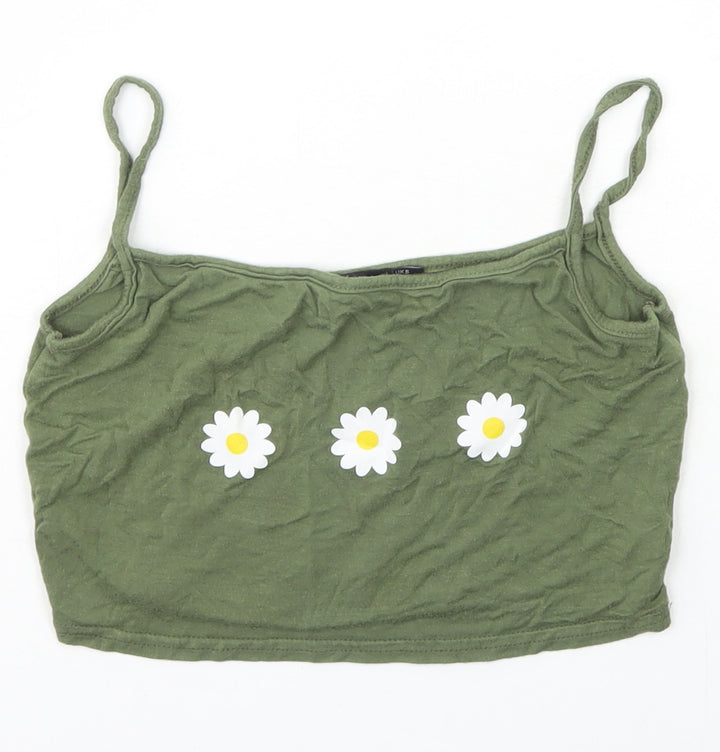 PRETTYLITTLETHING Womens Green  Viscose Basic Tank Size 6 Square Neck - flowers