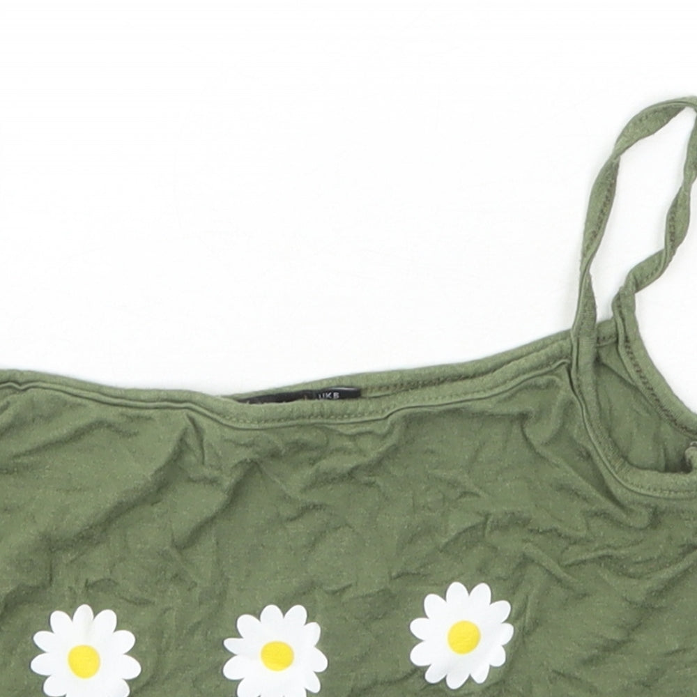 PRETTYLITTLETHING Womens Green  Viscose Basic Tank Size 6 Square Neck - flowers