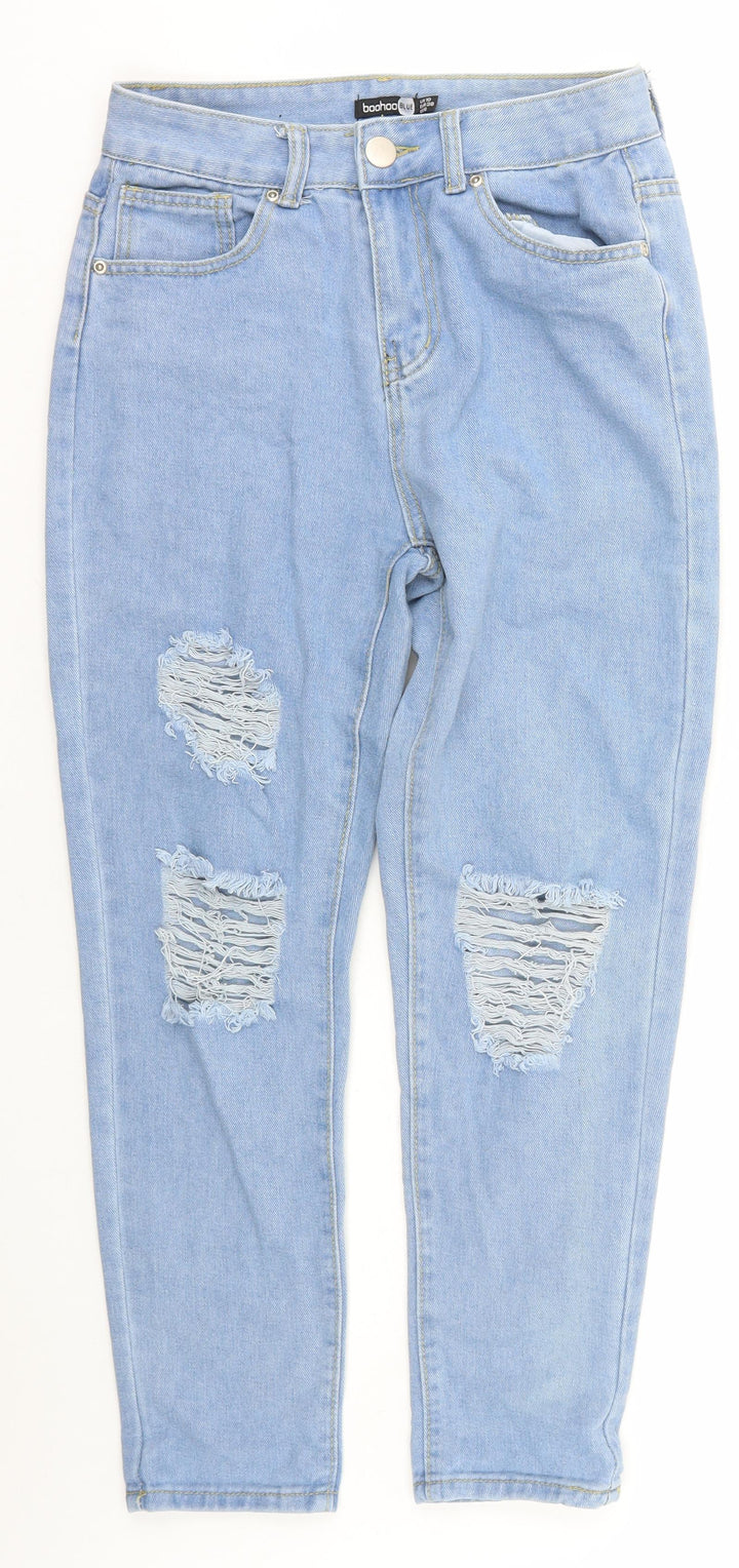 Boohoo Womens Blue Cotton Tapered Jeans Size 10 L26 in Regular Zip