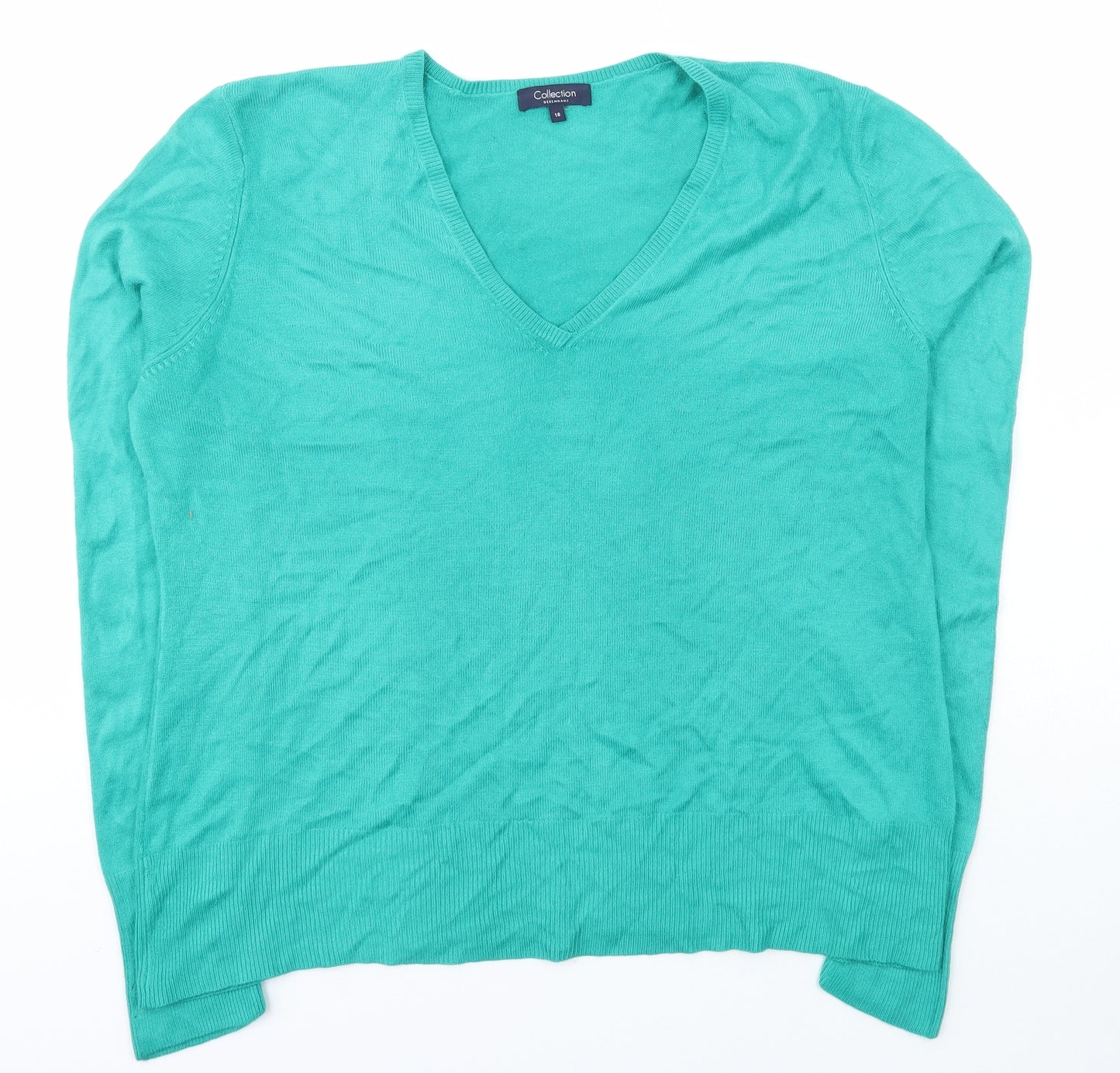 Collection Womens Green V-Neck  Acrylic Pullover Jumper Size 18   - Debenhams