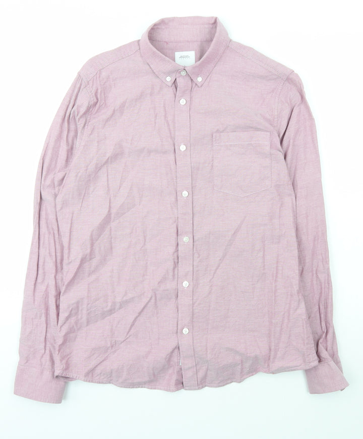Burton Menswear Mens Purple  Cotton  Button-Up Size L Collared Button