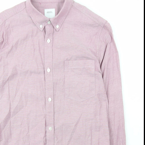 Burton Menswear Mens Purple  Cotton  Button-Up Size L Collared Button