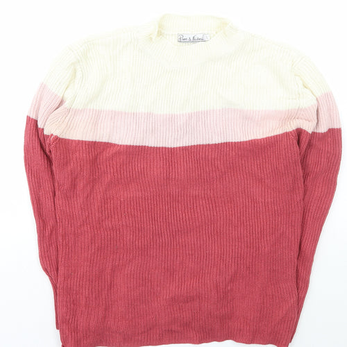 Pure & Natural Womens Multicoloured Mock Neck Striped Acrylic Pullover Jumper Size L