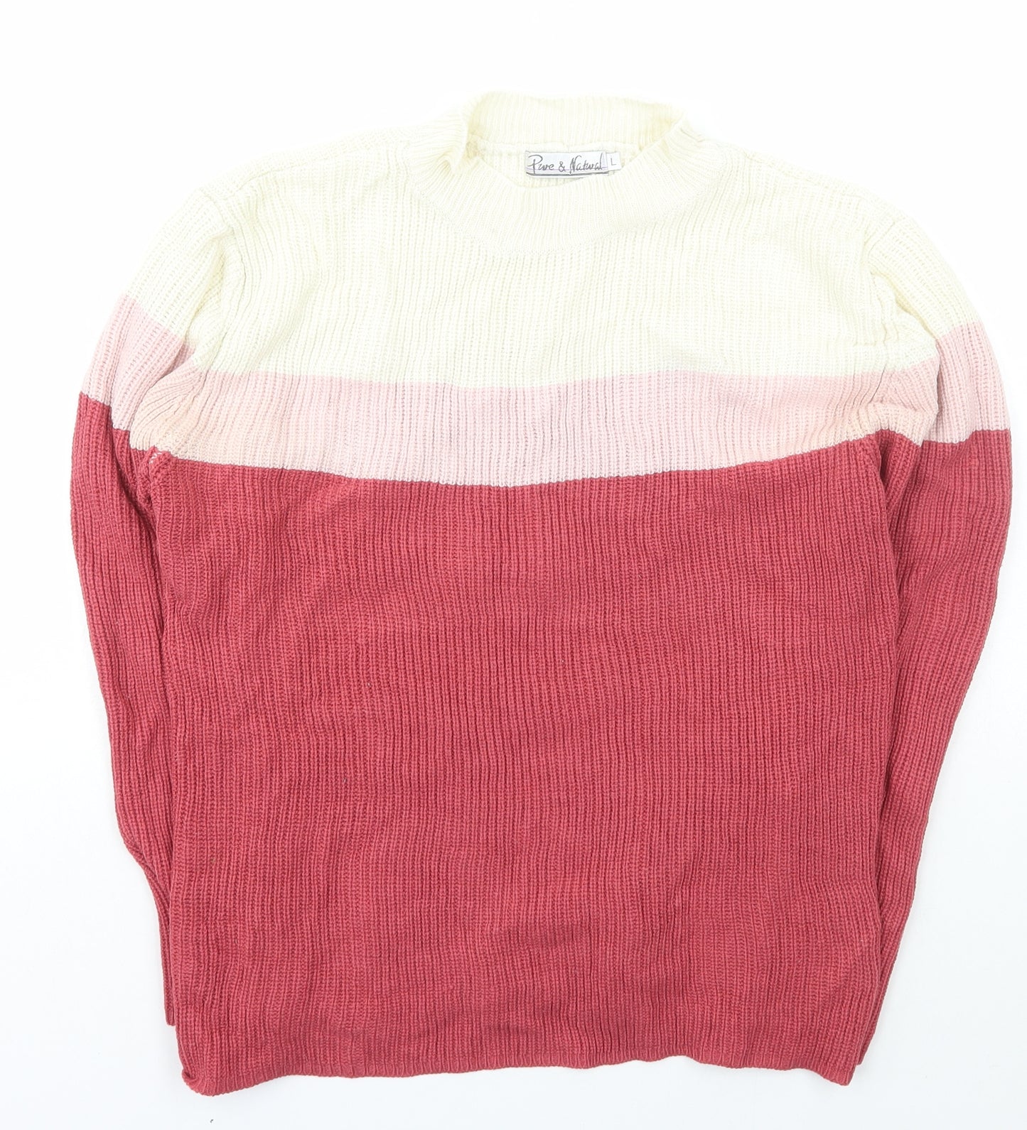 Pure & Natural Womens Multicoloured Mock Neck Striped Acrylic Pullover Jumper Size L
