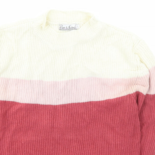 Pure & Natural Womens Multicoloured Mock Neck Striped Acrylic Pullover Jumper Size L
