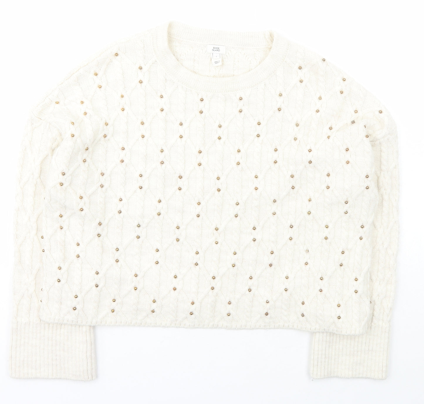 River Island Womens Ivory Scoop Neck  Acrylic Pullover Jumper Size S