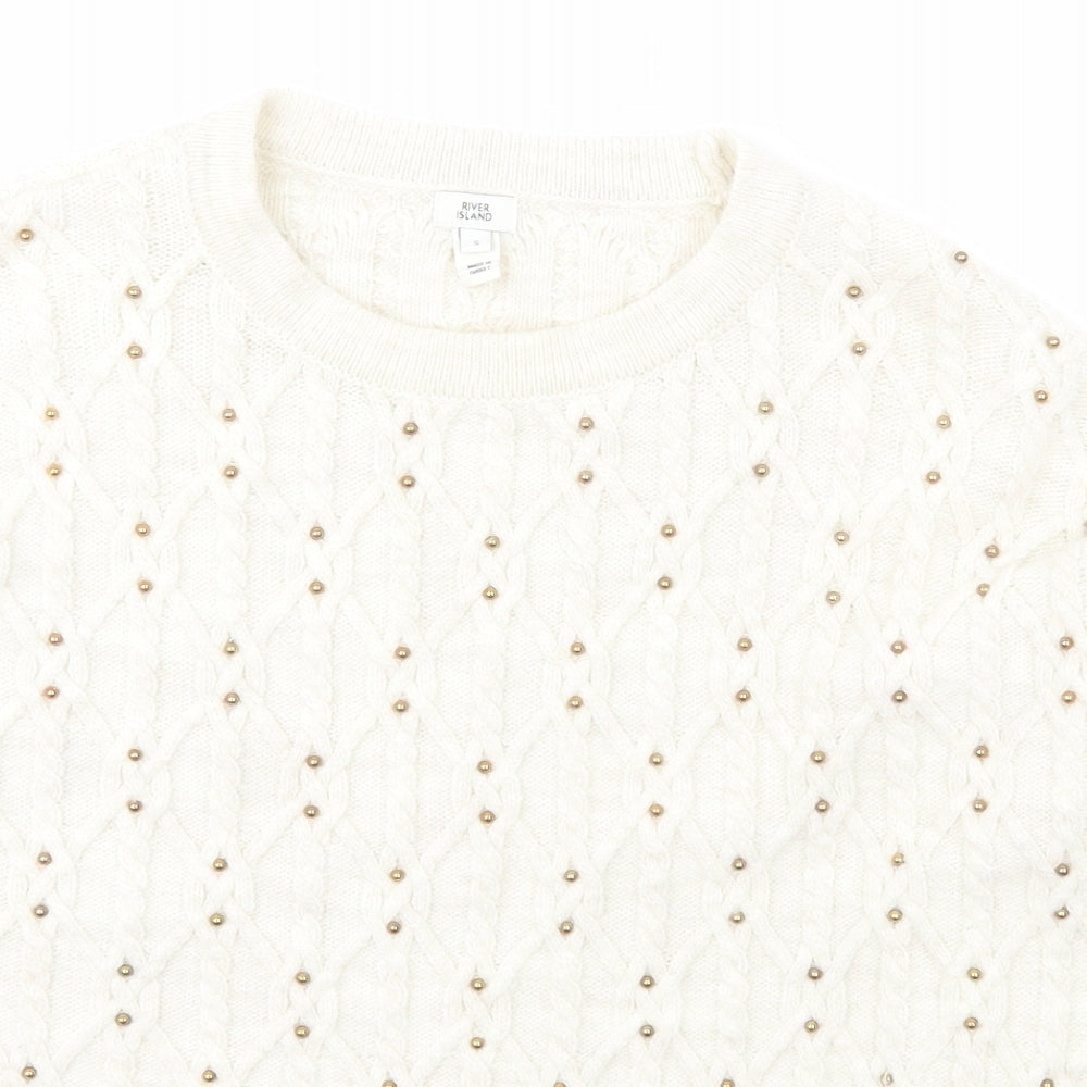 River Island Womens Ivory Scoop Neck  Acrylic Pullover Jumper Size S