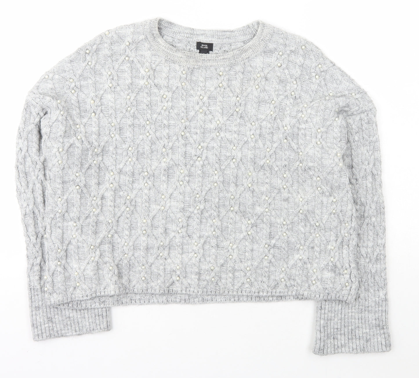 River Island Womens Grey Scoop Neck  Acrylic Pullover Jumper Size S