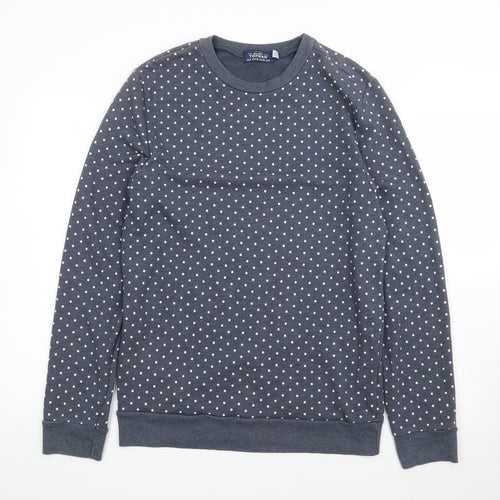 Topman Mens Blue Crew Neck Polka Dot Cotton Pullover Jumper Size M