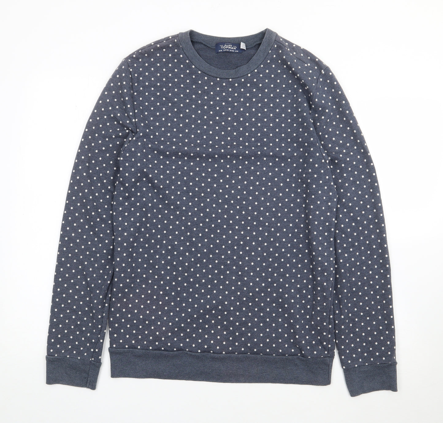Topman Mens Blue Crew Neck Polka Dot Cotton Pullover Jumper Size M