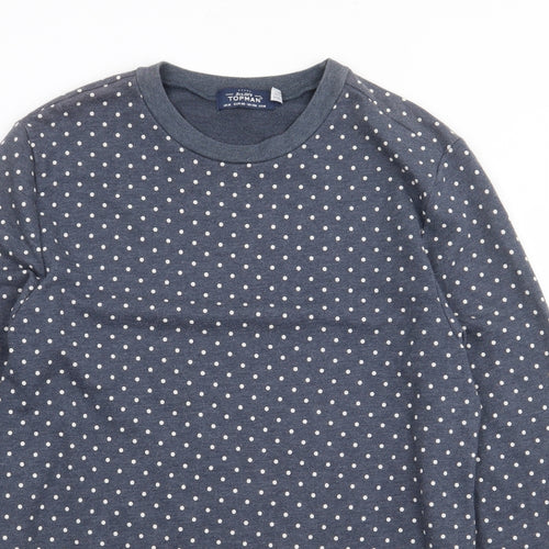 Topman Mens Blue Crew Neck Polka Dot Cotton Pullover Jumper Size M