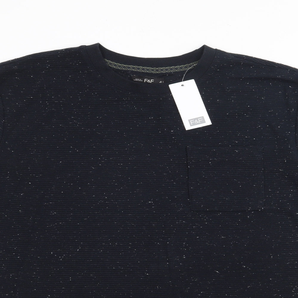 F&F Mens Blue  Polyester  T-Shirt Size L Crew Neck