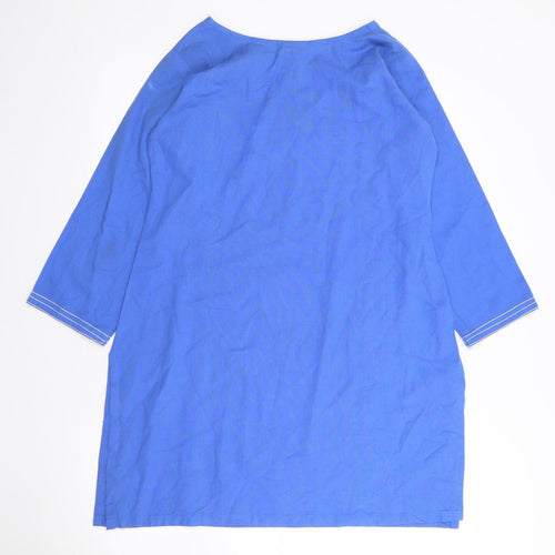 Much More Womens Blue Geometric Polyester Tunic Blouse Size 6 Round Neck