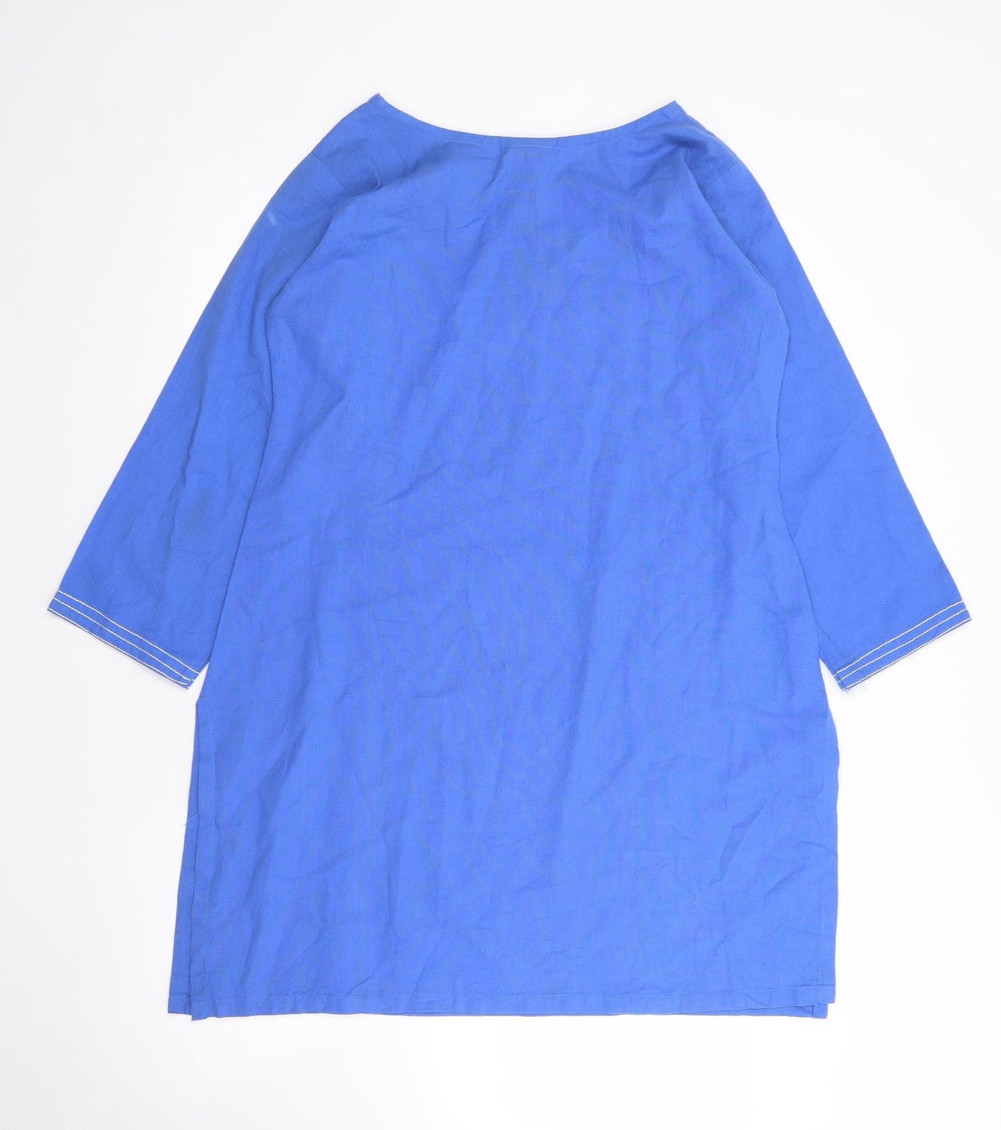 Much More Womens Blue Geometric Polyester Tunic Blouse Size 6 Round Neck