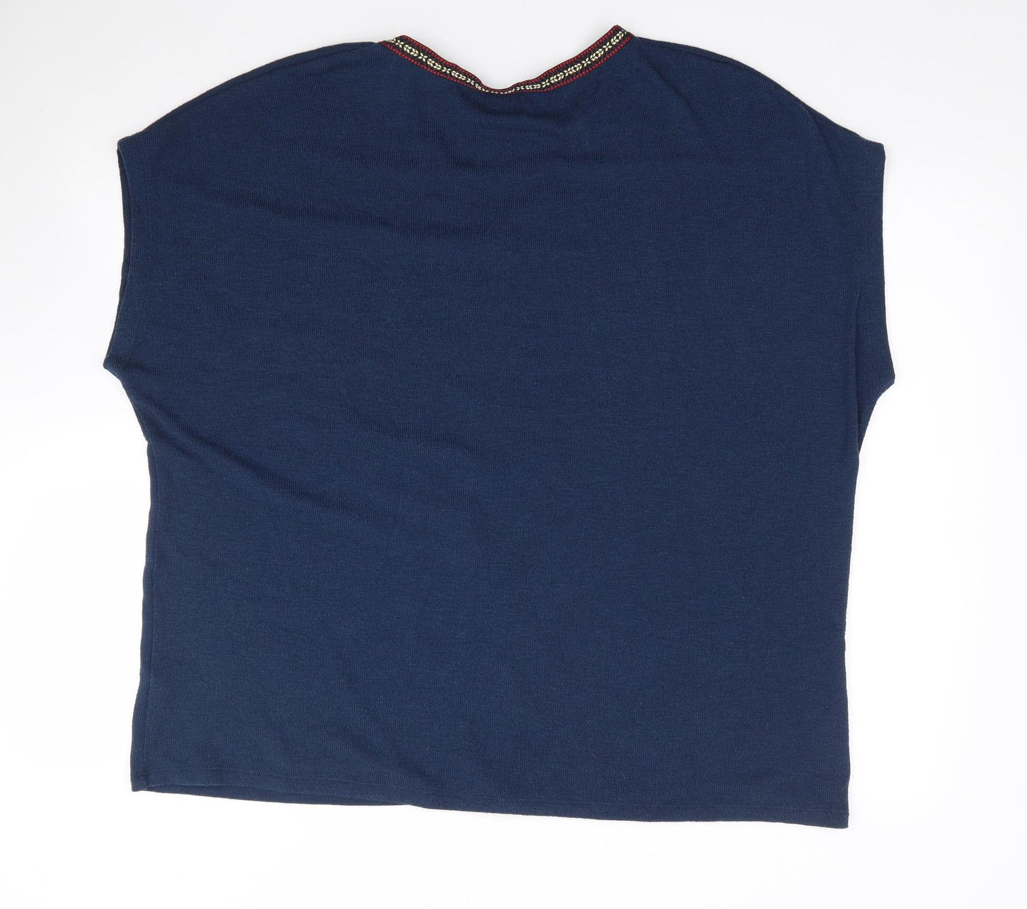 TU Womens Blue Geometric Polyester Jersey T-Shirt Size 20 V-Neck