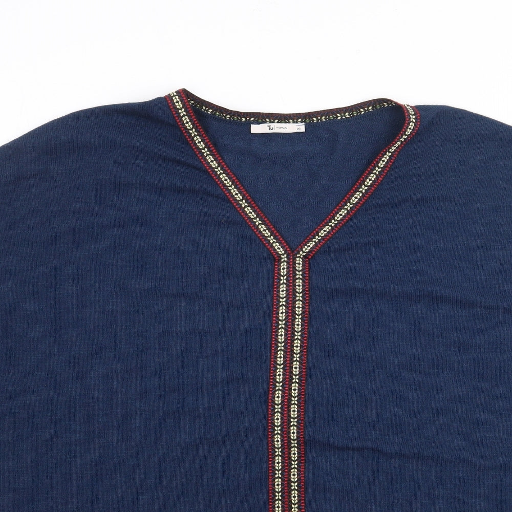 TU Womens Blue Geometric Polyester Jersey T-Shirt Size 20 V-Neck