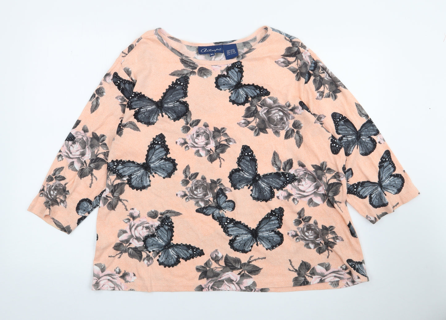Artscapea Womens Pink Floral 100% Cotton Jersey T-Shirt Size XL Scoop Neck - Butterfly