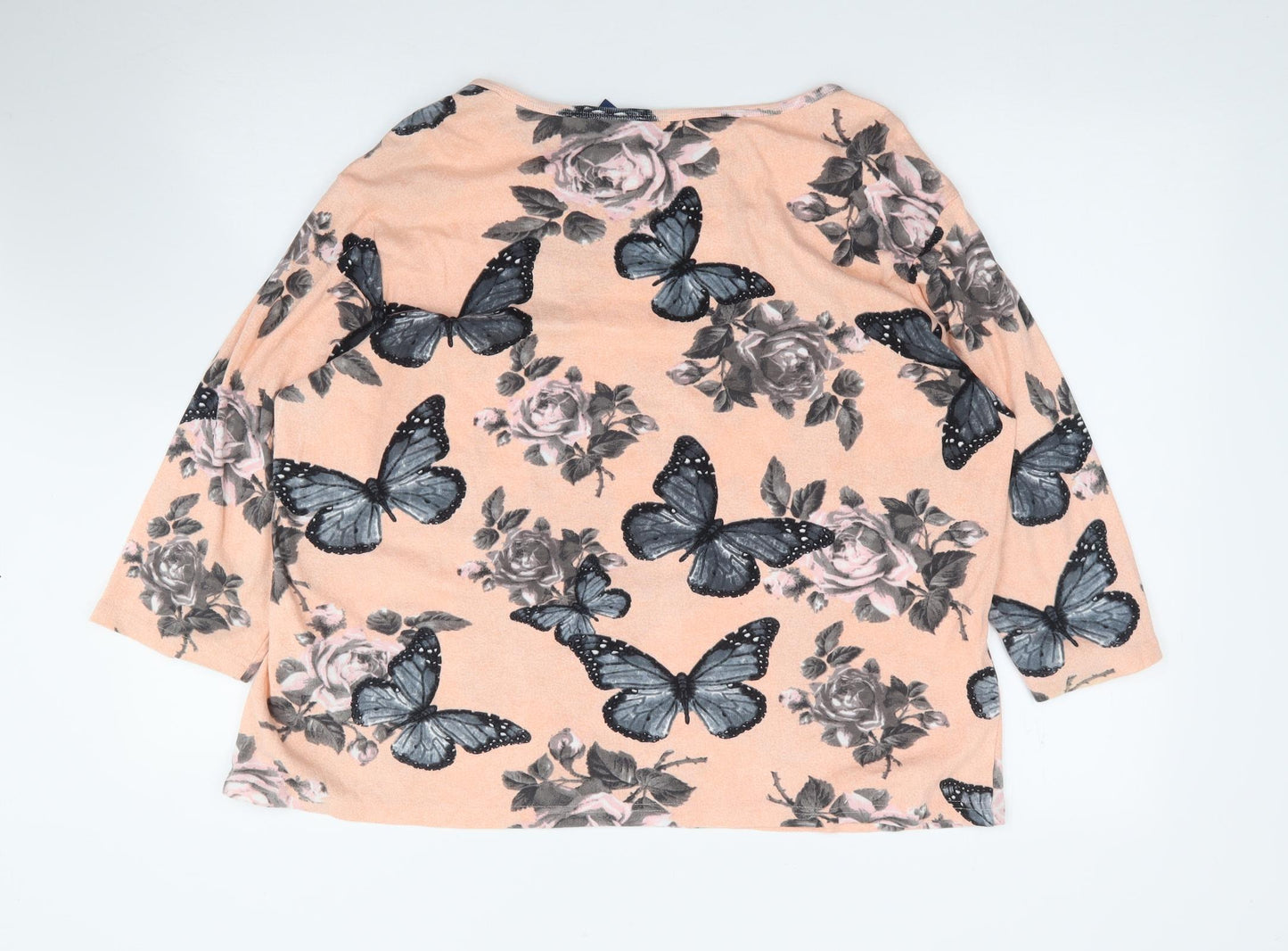 Artscapea Womens Pink Floral 100% Cotton Jersey T-Shirt Size XL Scoop Neck - Butterfly