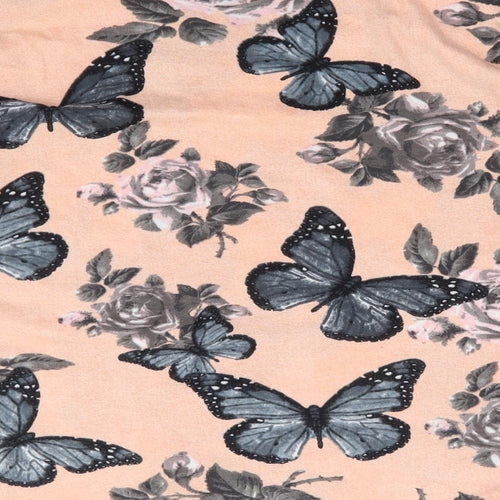 Artscapea Womens Pink Floral 100% Cotton Jersey T-Shirt Size XL Scoop Neck - Butterfly