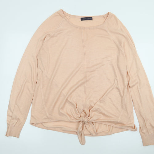 Marks and Spencer Womens Orange  Acrylic Jersey T-Shirt Size L Round Neck - Tie Front