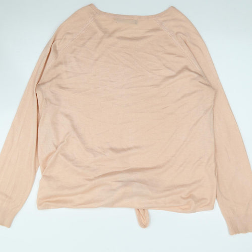 Marks and Spencer Womens Orange  Acrylic Jersey T-Shirt Size L Round Neck - Tie Front