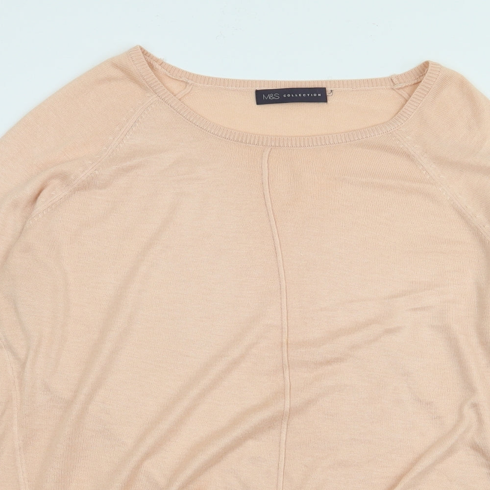 Marks and Spencer Womens Orange  Acrylic Jersey T-Shirt Size L Round Neck - Tie Front