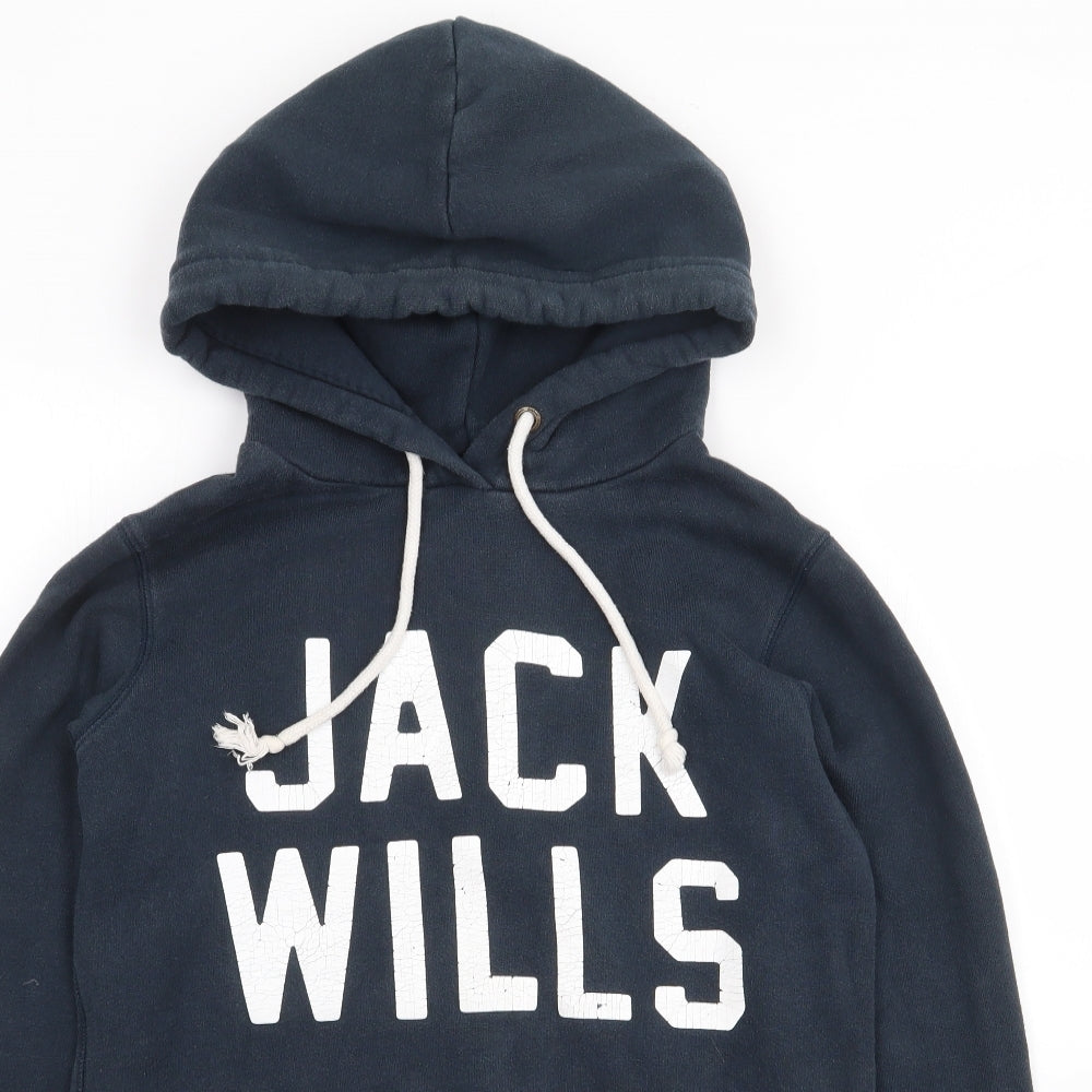Jack Wills Womens Blue  Cotton Pullover Hoodie Size 8  Pullover