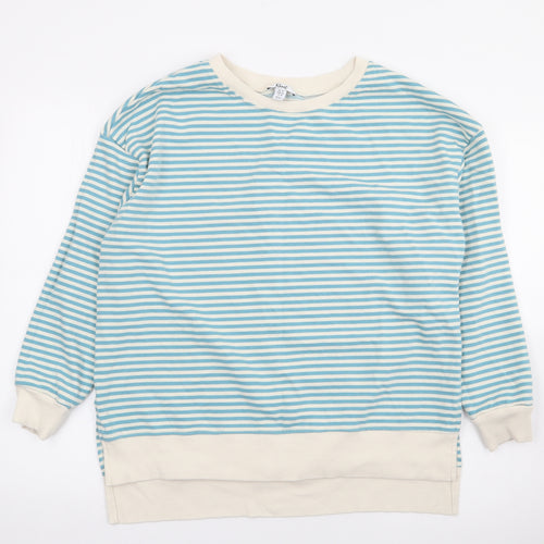 Khost Womens Blue Crew Neck Striped Cotton Pullover Jumper Size 18