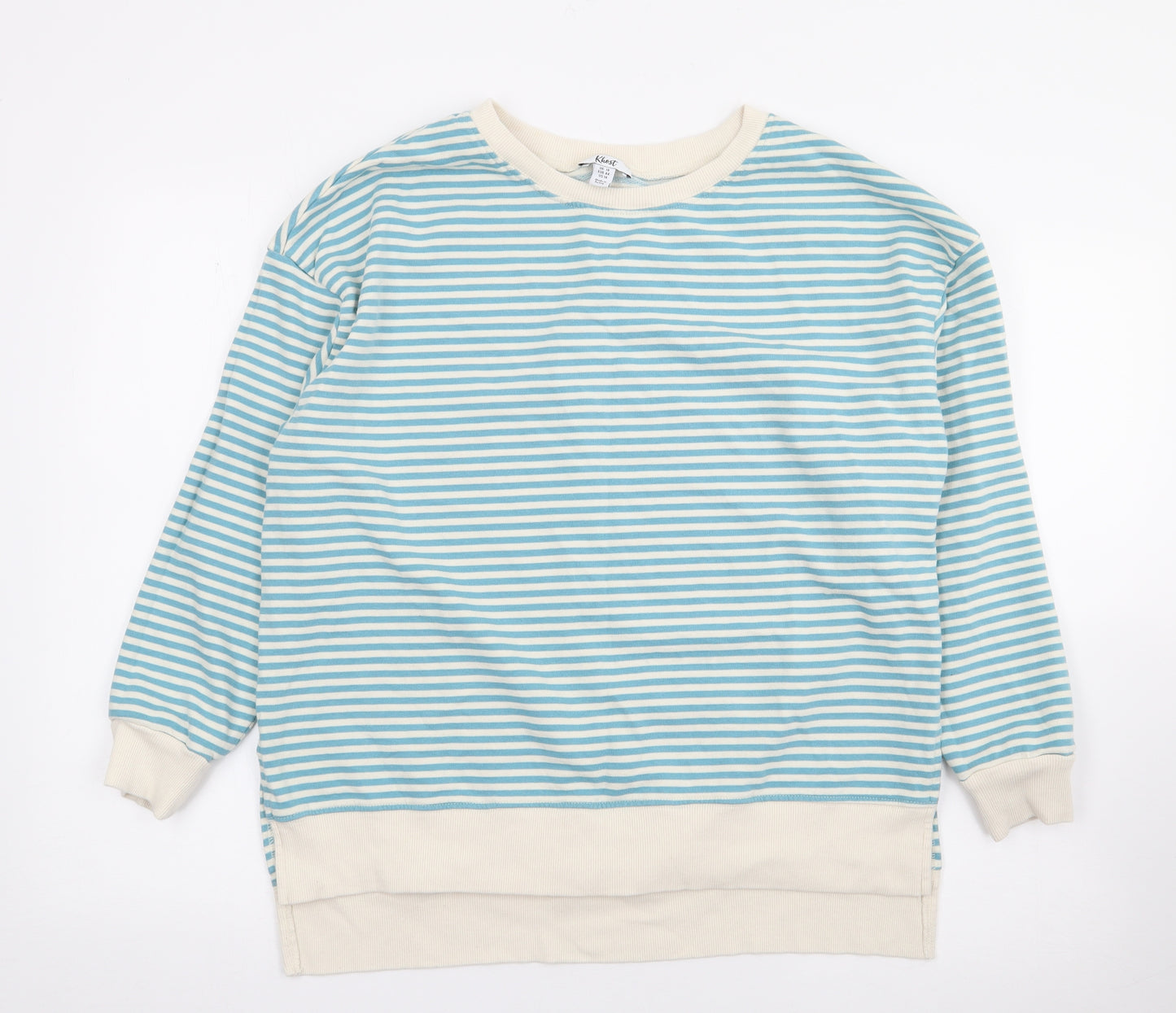 Khost Womens Blue Crew Neck Striped Cotton Pullover Jumper Size 18