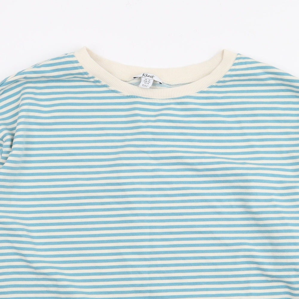 Khost Womens Blue Crew Neck Striped Cotton Pullover Jumper Size 18