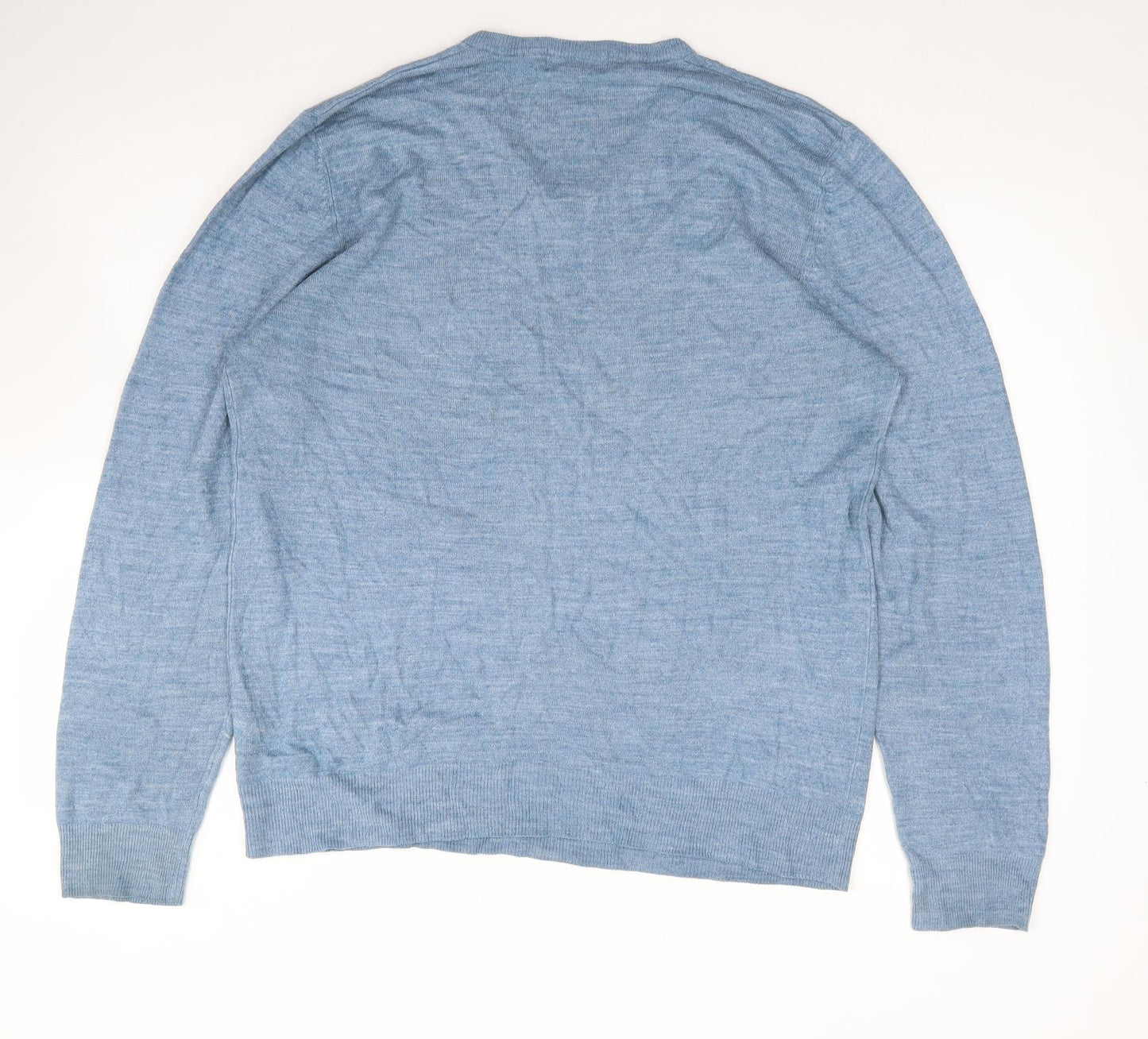 Marks and Spencer Mens Blue V-Neck  Acrylic Pullover Jumper Size L