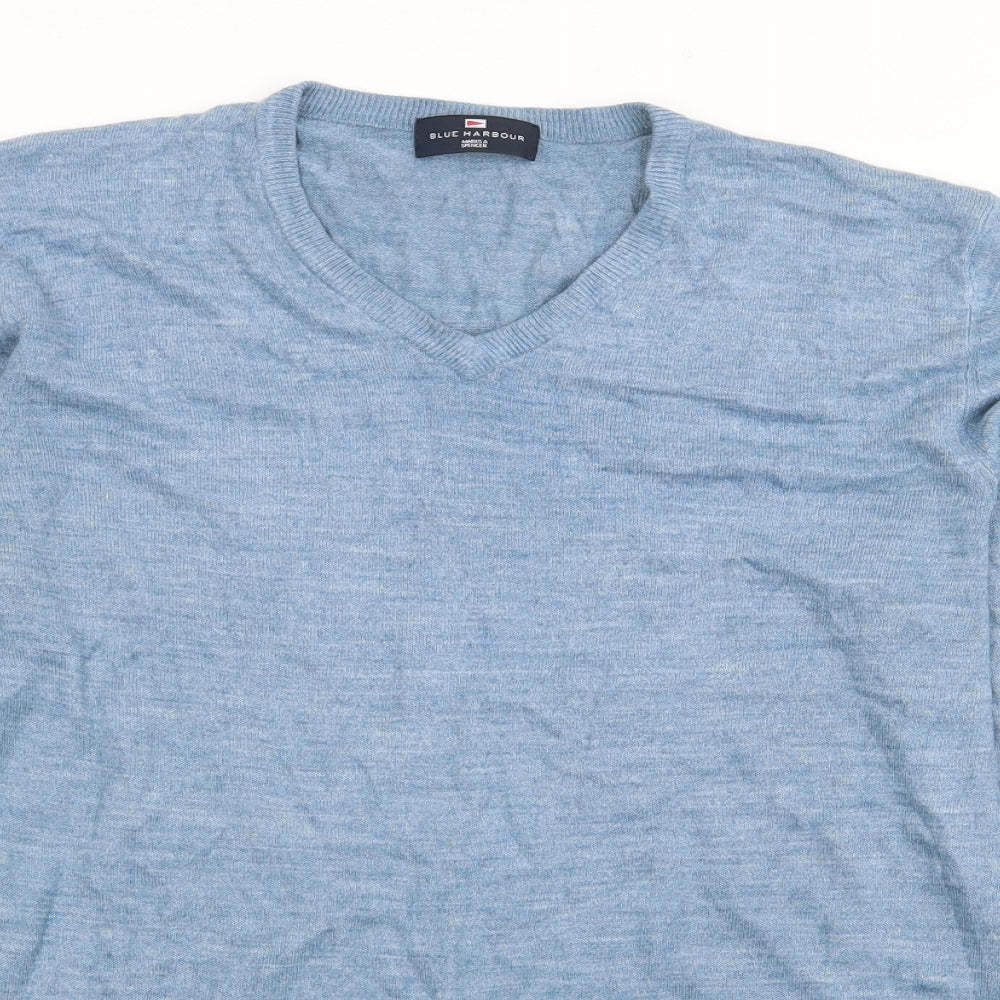 Marks and Spencer Mens Blue V-Neck  Acrylic Pullover Jumper Size L