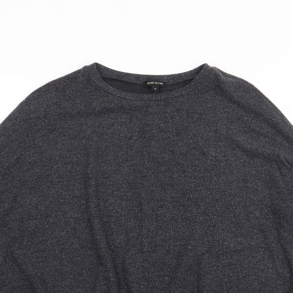 River Island Womens Grey  Viscose Jersey T-Shirt Size 8 Round Neck - Hanky Hem
