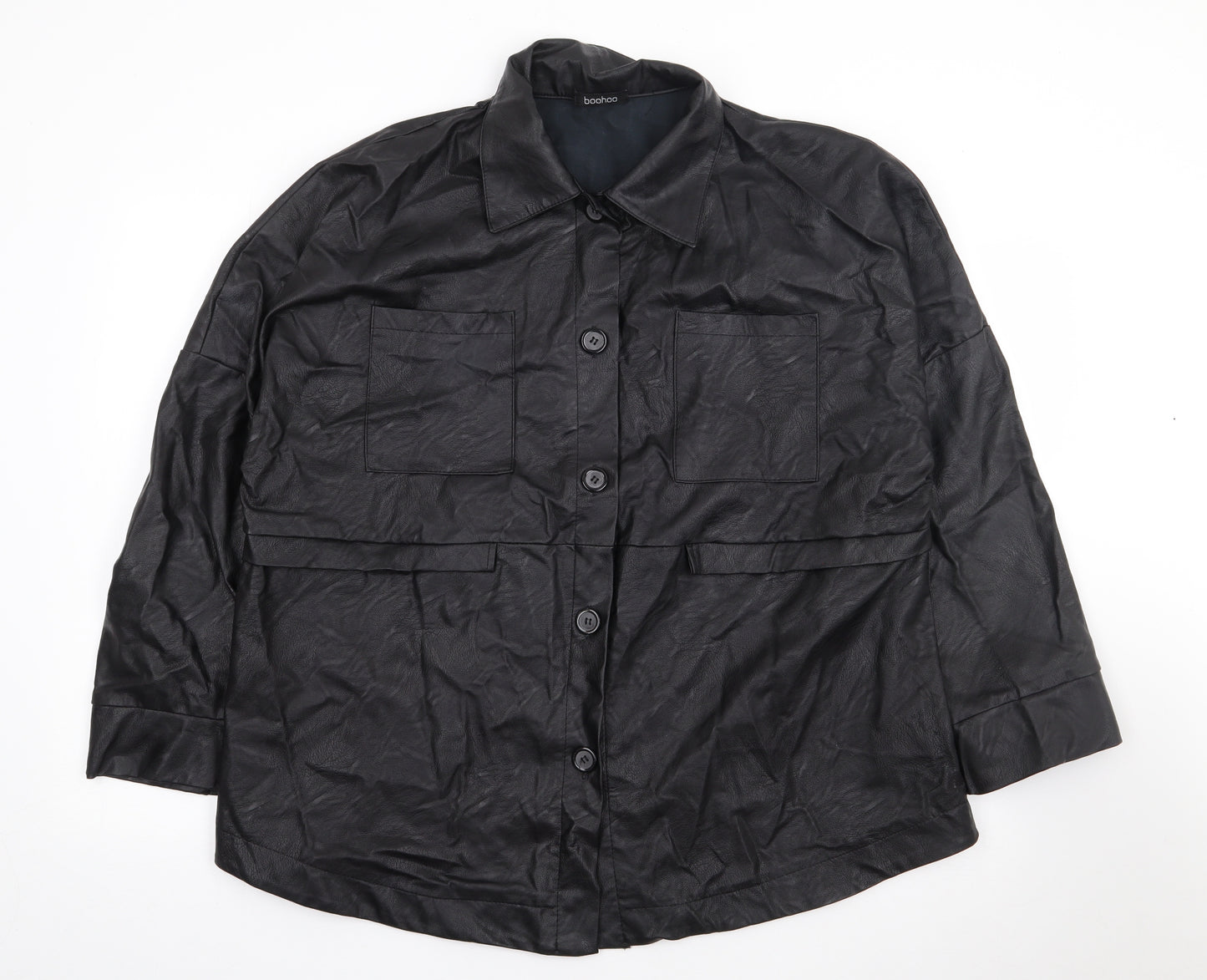 Boohoo Womens Black   Jacket  Size 16  Button - Pleather, Shacket