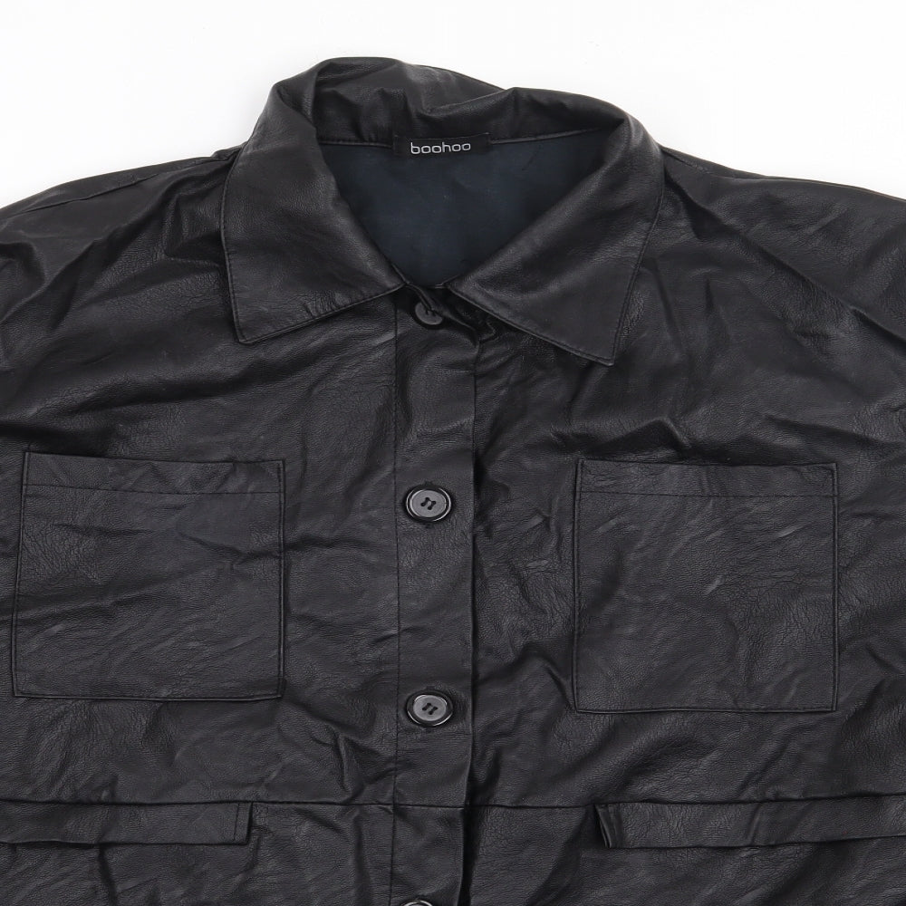 Boohoo Womens Black   Jacket  Size 16  Button - Pleather, Shacket
